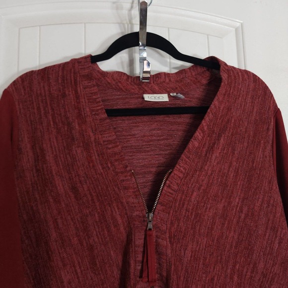 Logo Lori Goldstein Womens Jacket Red Heathered Ultrasuede Zip Up Hanky Tunic M - Picture 3 of 10